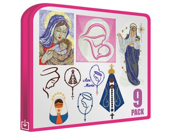 Virgen Maria set de 9 Matrices de bordadora Patrones para maquinas bordadoras incluye software visor convertidor