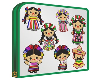 Mexicanos Dolls set 7 Diseños Bordados Patrones Brother para maquinas de bordar incluye software visor convertidor