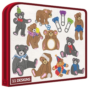 Ositos Esenciales Vol.2 set de 11 Matrices bordadoras osos caprichosos de dibujos animados osos ilustrados Regalo: Software Convertidor