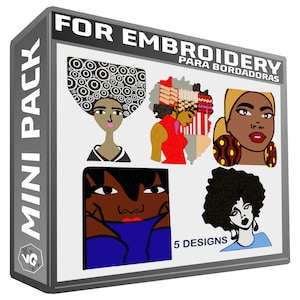 beautiful afro girls vol.14 set of 5 embroidery designs sewing brother emb hus jef pes dst with resizer-converter software included