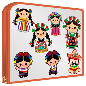 Mexican Dolls met 7 afbeeldingen van vectorillustraties PNG EPS CDR