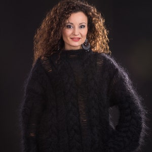 Black Fuzzy Mohair Sweater, Oversized hand knit Jumper, Loose Knit Mohair, Unisex sweater, Fetish sweater, see through sweater, Boho sweater