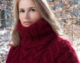 CHUNKY Mohair Sweater, Turtleneck Jumper, Thick Pullover,cable