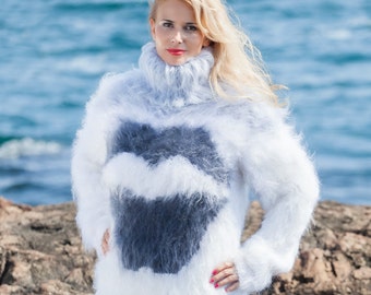 Sexy Fuzzy Mohair Sweater, Mohair Dress, Turtleneck Pullover, Fluffy Jumper, Fetish sweater, Halo sweater