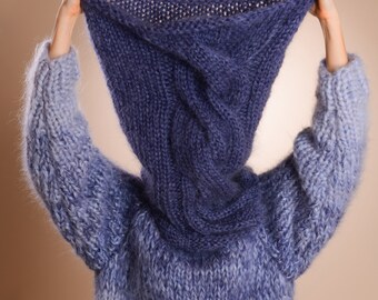 PRÊT À EXPÉDIER Mohair Snood Scarf - Long Tube écharpe - Écharpe En tricot Mohair - Écharpe à capuchon - Écharpe d’hiver - Capot tricoté câble - Tube en laine tricotée