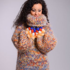 Unique Turtleneck Mohair Sweater, Oversized Sweater, Melange knit sweater, Chunky Sweater, Thick jumper, men mohair sweater, Bobble sweater
