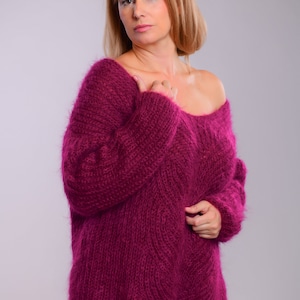 Off Shoulder Mohair Sweater, Slouchy jumper, Ribbed Sweater, Boho Sweater, Summer sweater, V neck sweater, Hand knit sweater, modern sweater