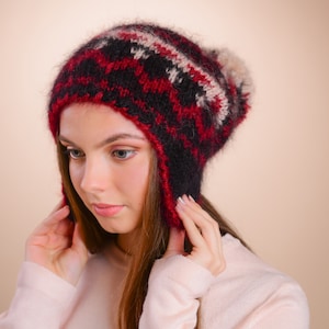 Mohair Trapper Hat, Aviator hat, Mohair Hat, Icelandic hat, Fuzzy Hat, Thick hat, Fair Isle, Pompom hat, Nordic hat, ear flap hat,