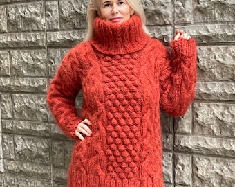 Turtleneck Sweater, Relaxed Hand Knit Mohair Sweater, Turtleneck