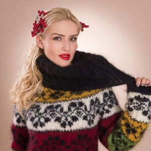 Icelandic Sweater, Fair Isle Sweater, Mohair Sweater, Nordic Sweater, Chunky Jumper Ski Sweater, Turtleneck, Hand Knit women sweater