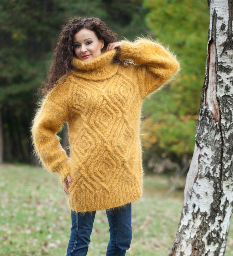 Hand Knit Mohair Sweater Turtleneck Sweater Cable Knit - Etsy