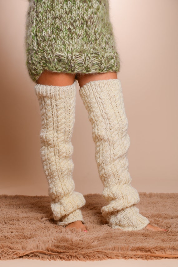 Wool Leg Warmers, Cable Knit Leg Warmers, Fetish Socks, Hand Knit