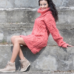Knit Wool Sweater dress, Oversized sweater dress, Knit Turtleneck Sweater, Turtleneck dress, Mohair dress, Hand Knit dress, Bulky turtleneck