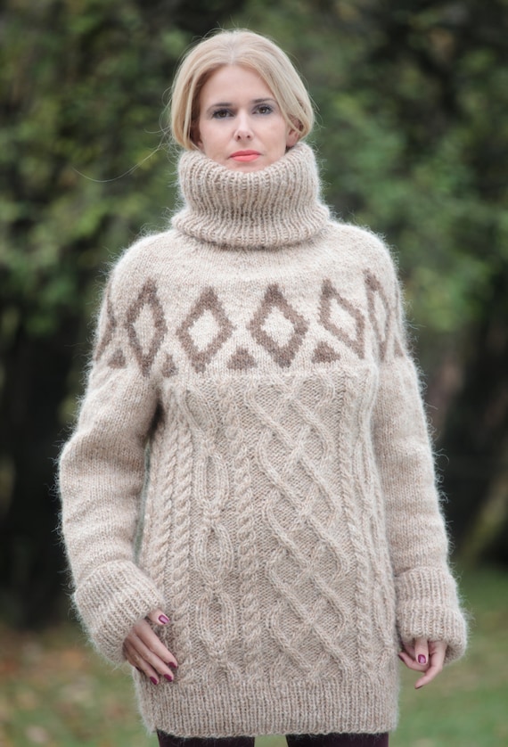 To ORDER Beige Pure Icelandic Wool Sweater Thick Turtleneck | Etsy