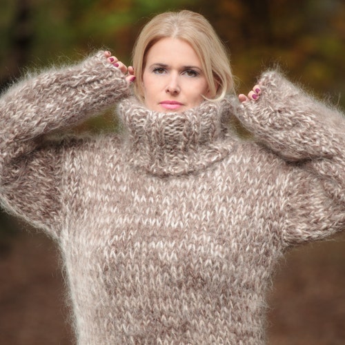 Thick Mohair Sweater Turtleneck Sweater Chunky Knit Sweater - Etsy