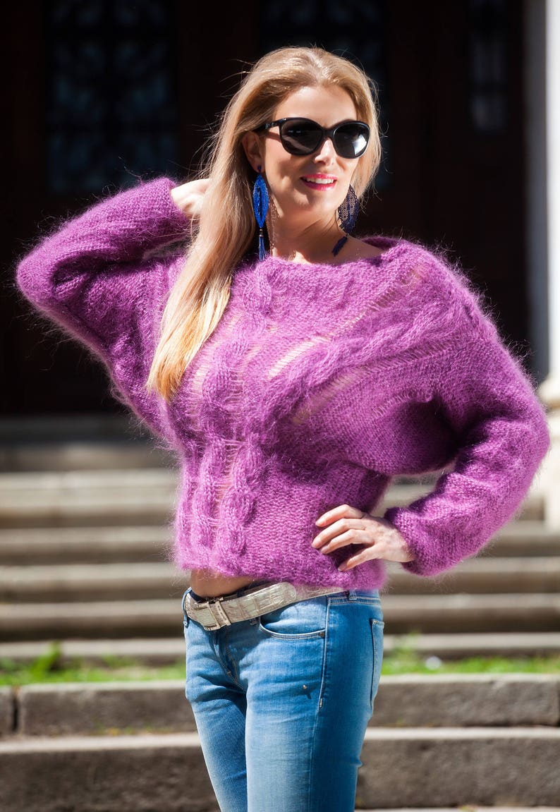 See Through Mohair Sweater Loose Knit Sweater Off Shoulder Etsy