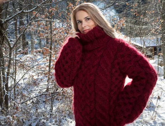 PULL CHUNKY Mohair, pull À col roulé, pull épais, tunique en maille câblée Oversized Sweater Tunique, pull bohème, tricot échéancaux à la main par PULL CHUNKY Mohair, pull À col roulé, pull épais, tunique en maille câblée Oversized Sweater Tunique, pull bohème, tricot échéancaux à la main par