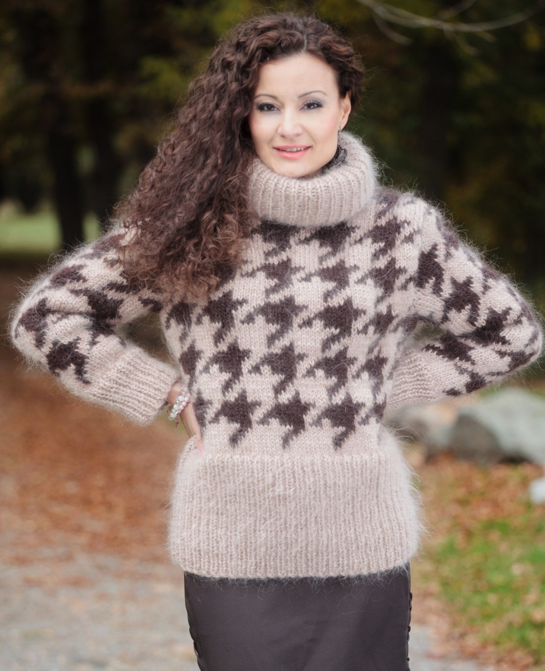 Hand Knit Chunky Sweater, Fair Isle Sweater, Mohair Turtleneck, Hounds ...