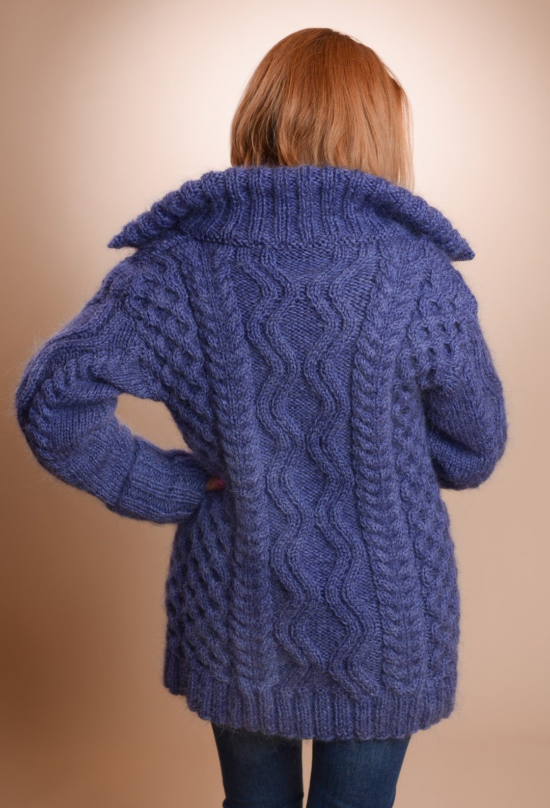 Knit Mohair Cardigan, Knit Coat, Hand Knit Wool Cardigan, Zipped