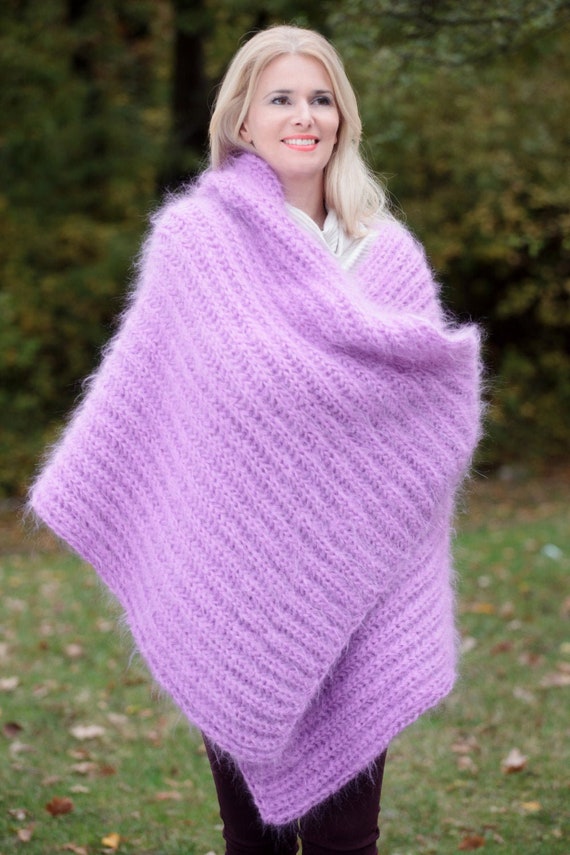 Knit Blanked scarf, Mohair Scarf, Mohair Wrap, Fluffy Mohair Shawl, Hand Knit shrug, Winter scarf, Chunky blanket wrap, Heavy winter blanket