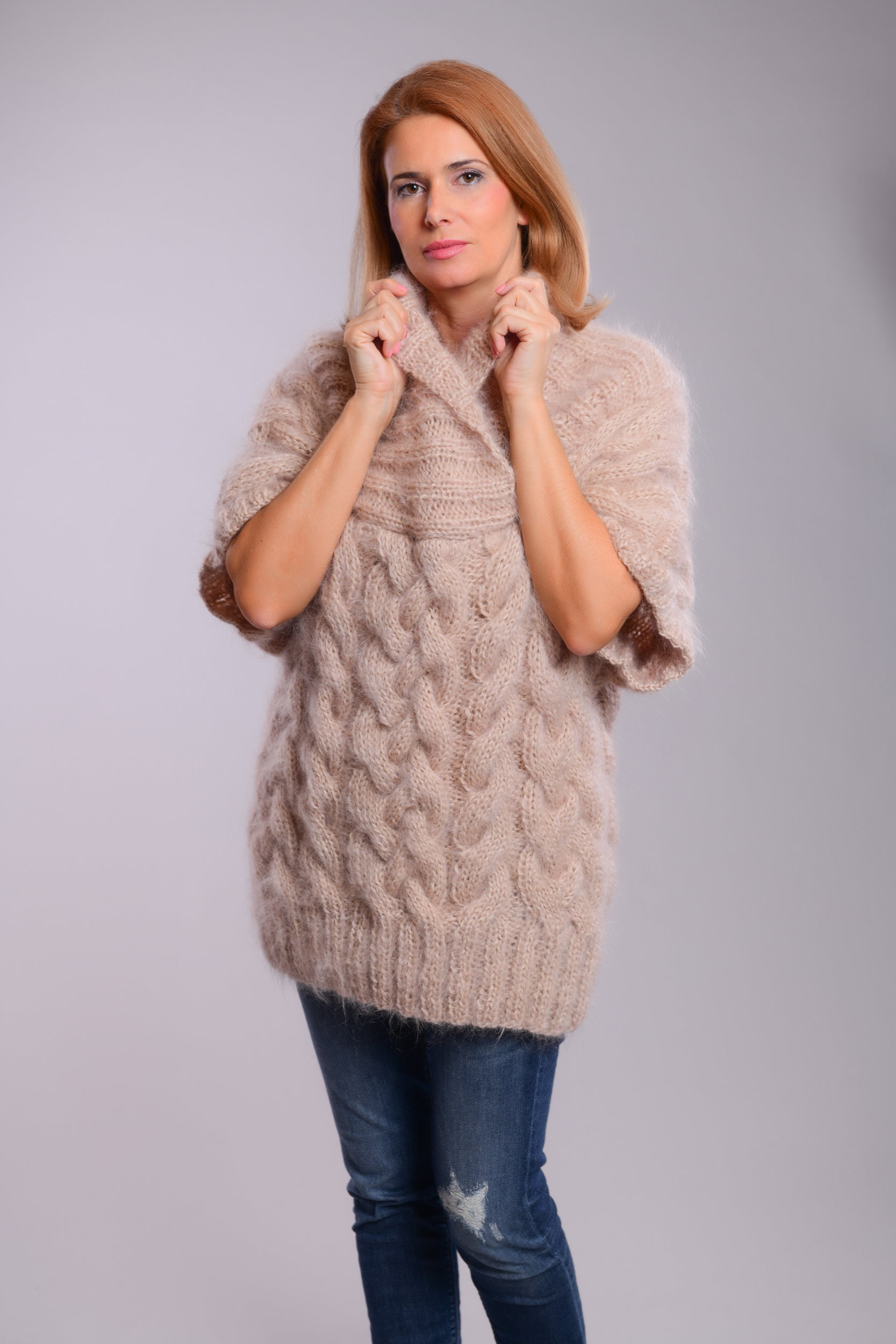 Pull Tendance À Manches Longues Avec Col En Fourrure