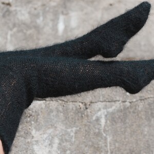Black Fuzzy Mohair tights, Fuzzy socks, Mohair Leg Warmers, Fetish socks, wool socks, hand knit tights