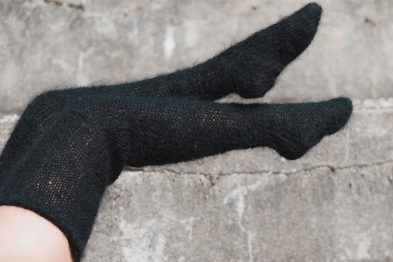 Black Fuzzy Mohair Tights, Fuzzy Socks, Mohair Leg Warmers, Fetish Socks,  Wool Socks, Hand Knit Tights -  Norway