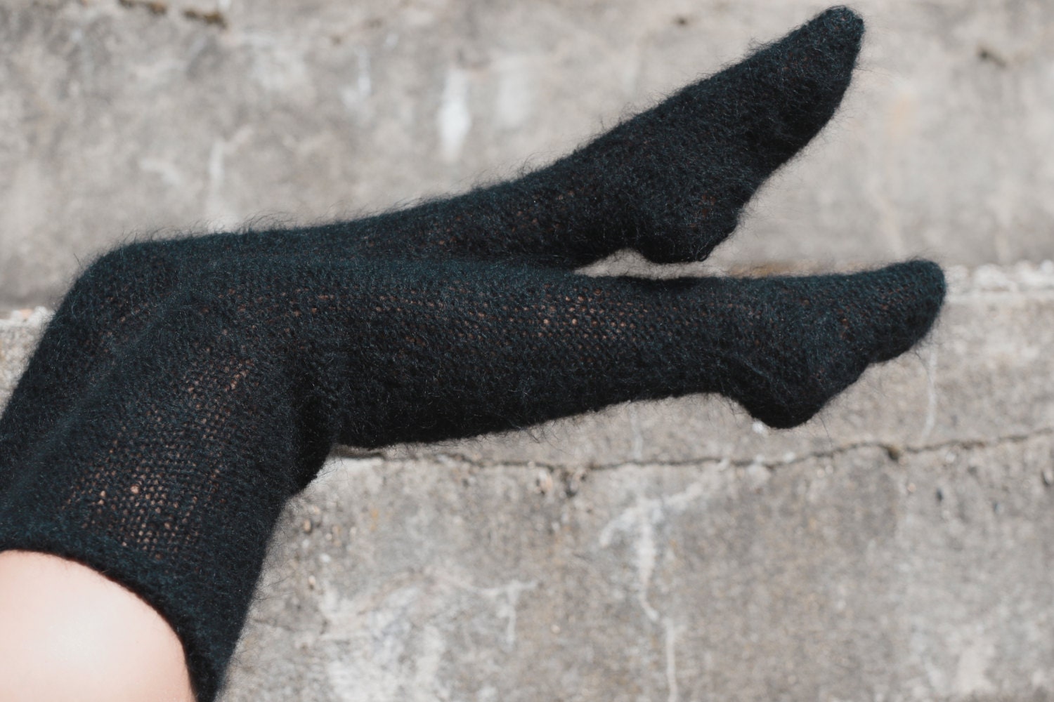 Black Fuzzy Mohair tights Fuzzy socks Mohair Leg Warmers