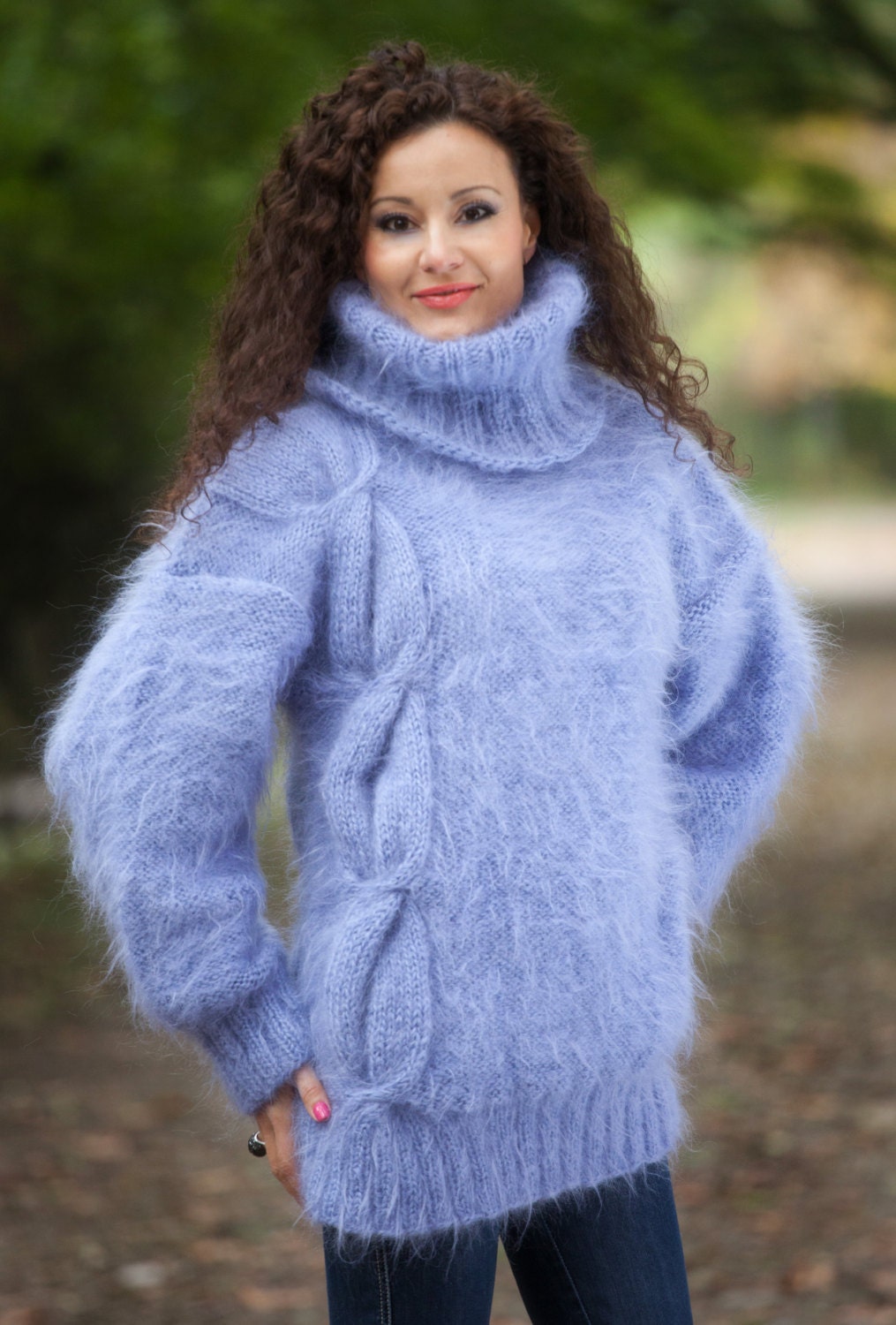 Soft Mohair Sweater Fuzzy Turtleneck 