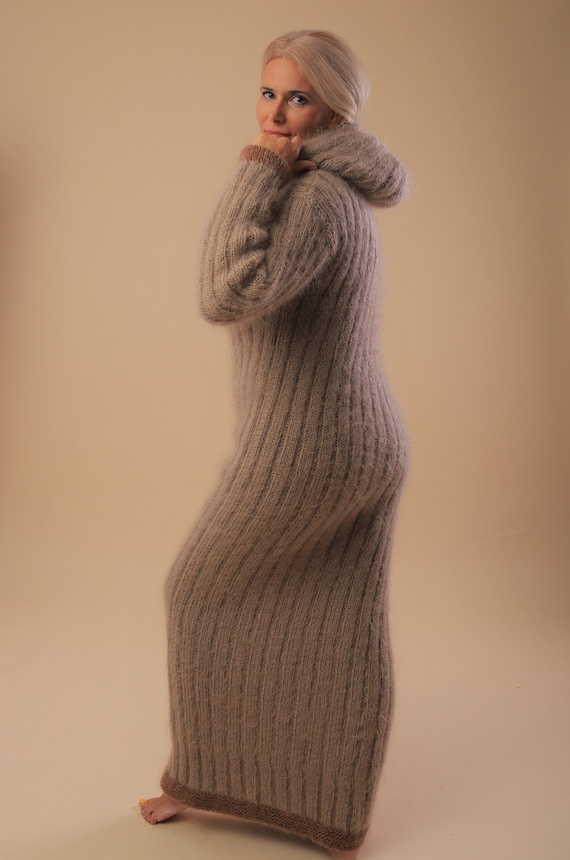 Hand Knitted Mohair Dress, Fuzzy Dress, Long Ribbed Dress, Fetish Dress,  Hooded Knit Dress, Chunky Robe, Knit Long Sweater, Custom Dress - Etsy