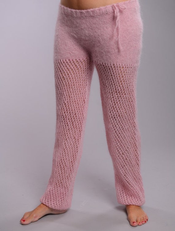 Pink Mohair Leggings, Fuzzy Pants, Mohair Leg Warmers, Hand Knit