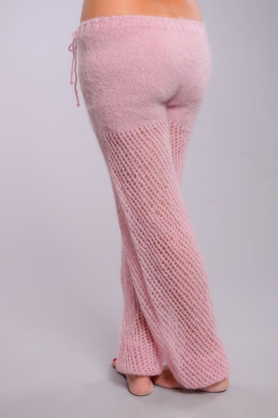 Pink Mohair Leggings, Fuzzy Pants, Mohair Leg Warmers, Hand Knit