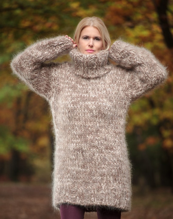 Thick Mohair Sweater Turtleneck Sweater Chunky Knit Sweater Unisex Hand  Knitted Sweater Sweater Dress by Tanglescreations 