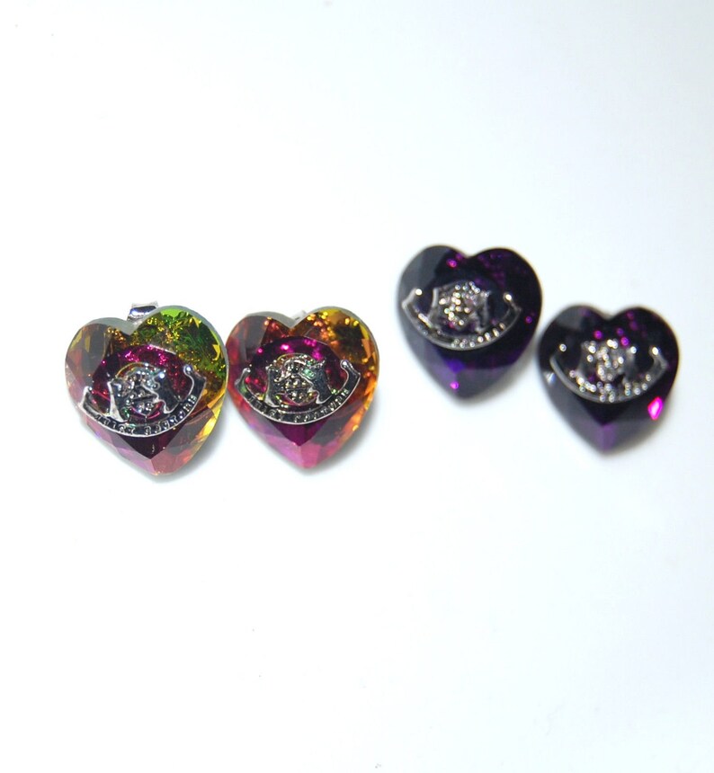Lot 2 Pair Earrings Studs Watermelon Pink Purple Earrings Heart Shape SilverTone
