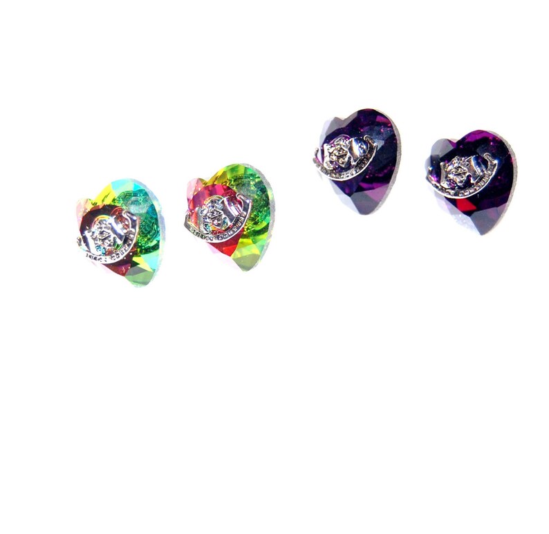 Lot 2 Pair Earrings Studs Watermelon Pink Purple Earrings Heart Shape SilverTone