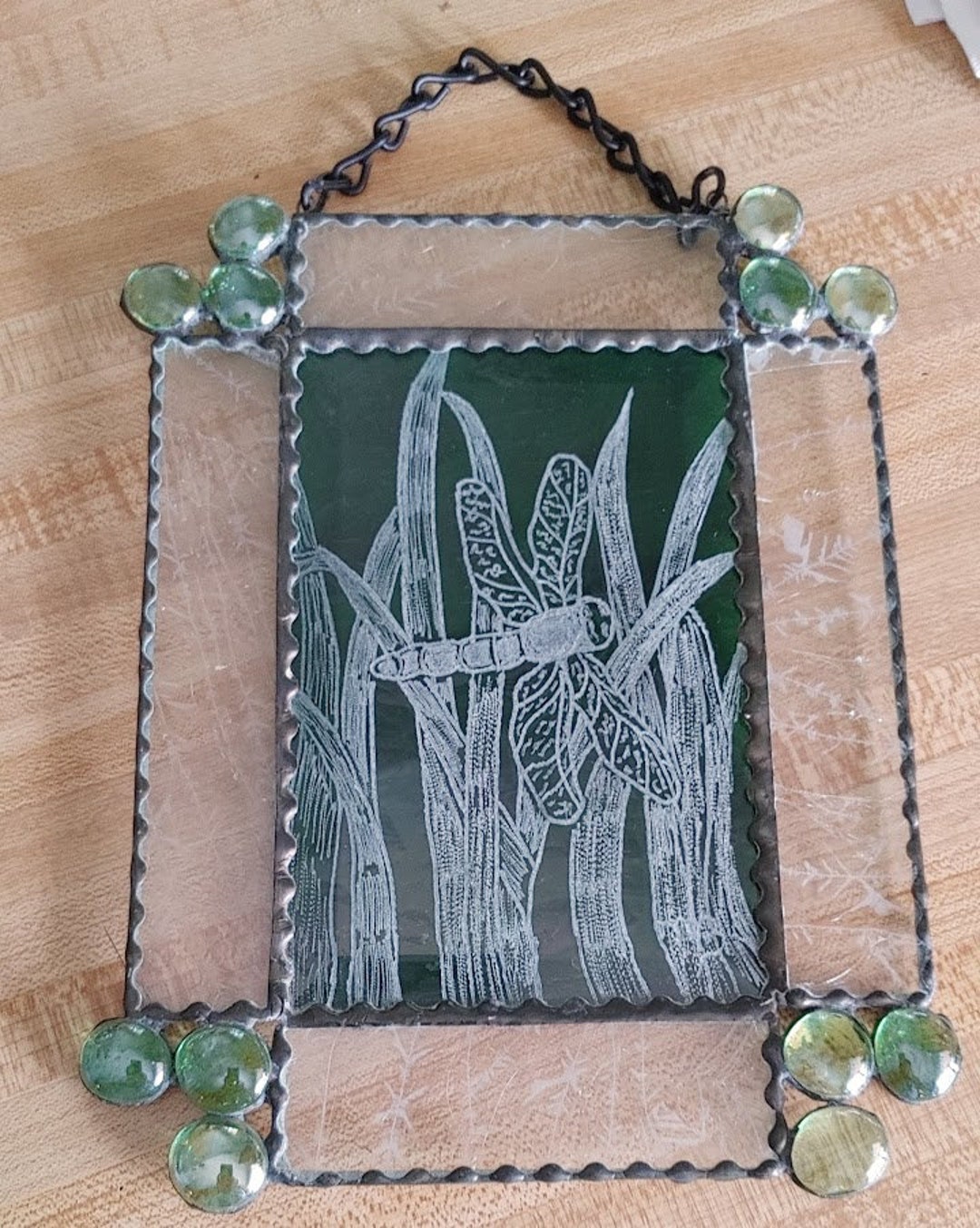 Dragonfly Glass Etching in Stained Glass Frame. Etsy