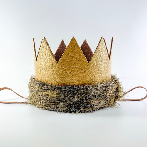 Limited Edition Where the Wild Things Are Gold Brown Fur Crown, Max Crown, Wild One 1st Birthday Faux Leather Wild One Crown,