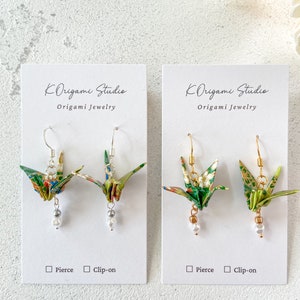 White Iridescent Origami Crane Crystal Earrings