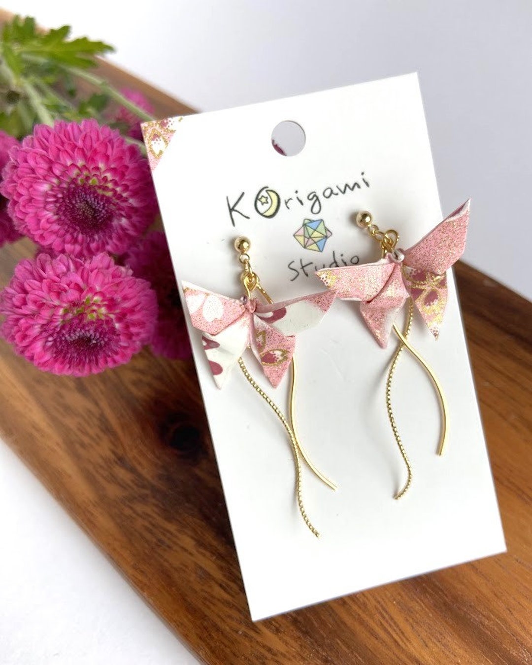 Washi Origami Butterfly Earrings Pink Stainlesssteel Push Etsy