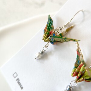 White Iridescent Origami Crane Crystal Earrings