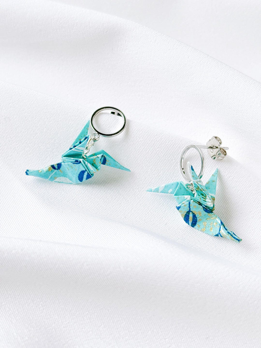 Mfa Hummingbird Origami Hummingbird Earrings: Light Blue Washi Paper, Hypoallergenic - Etsy