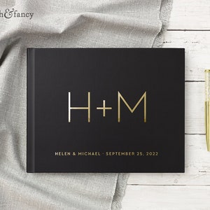 Foil Wedding Guest Book Wedding Guestbook Alternative Wedding Sign in Book Black Gold Wedding Landscape Hardcover Wedding Book