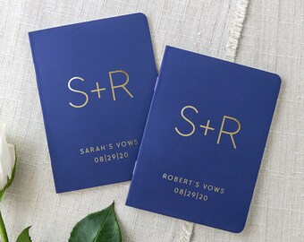 Vow Books, Wedding Vow Books Set of 2, His and Her Books, Modern Navy and Gold Foil Wedding Vow Booklets for Bride and Groom