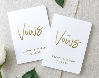 Vow Books, Modern Wedding Vow Book Set, His and Her Vow Books, Personalized Vow Books for Bride and Groom, Vow Booklets with Gold Foil