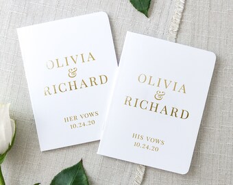 Personalized Vow Books, Wedding Vow Book, Set of 2 Vow Books, Custom Wedding Vow Books, Gold Foil on White Notebook