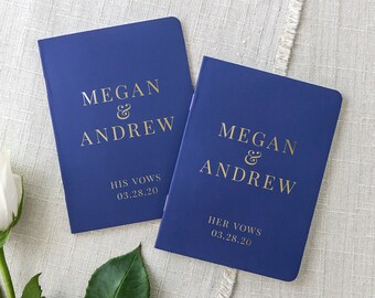 Vow Books, Wedding Vow Book, Vows Book, Personalized Vow Books, Set of 2 Vow Booklets, Navy and Gold Foil His and Her Vows