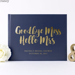 Bridal Shower Guest Book Gift Photo Album For Bride, Bachelorette Party Wedding Shower Future Bride Hello Mrs, Navy Blue Gold More Colors
