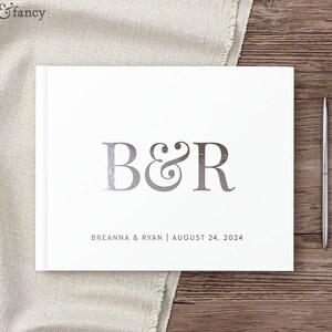 Minimal Elegant Wedding Guest Book, Custom Wedding Hardcover Photo Album, Silver Gold Rose Wedding or Anniversary Album