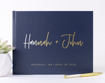 Wedding Guest Book Navy Gold Foil Wedding Guestbook, Guest Sign In, Personalized Custom Guest Book or Wedding Photo Album