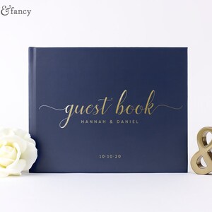 Real Gold Foil Wedding Guest Book Alternative, Custom Wedding Guestbook, Personalized Navy and Gold Foil Hardcover Photo Album